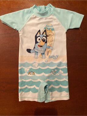 4/$10- Bluey Baby Swim Rashguard 6-12M One Piece Romper